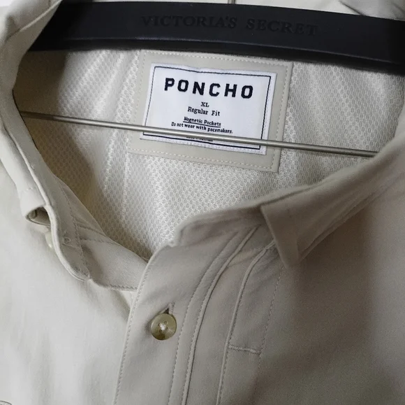 Men's Poncho Magnetic Pocket Regular Fit Short Sleeve Button Front Shirt Outdoor - Picture 7 of 10